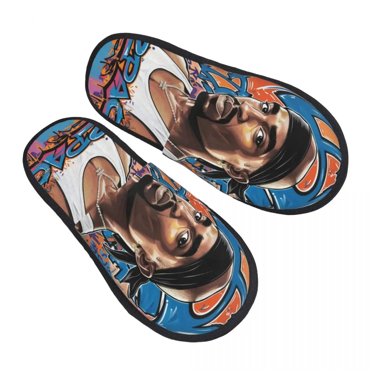 

Custom Rapper Tupac 2P-pac Hip Hop Guest Slippers for Spa Women House Slipper