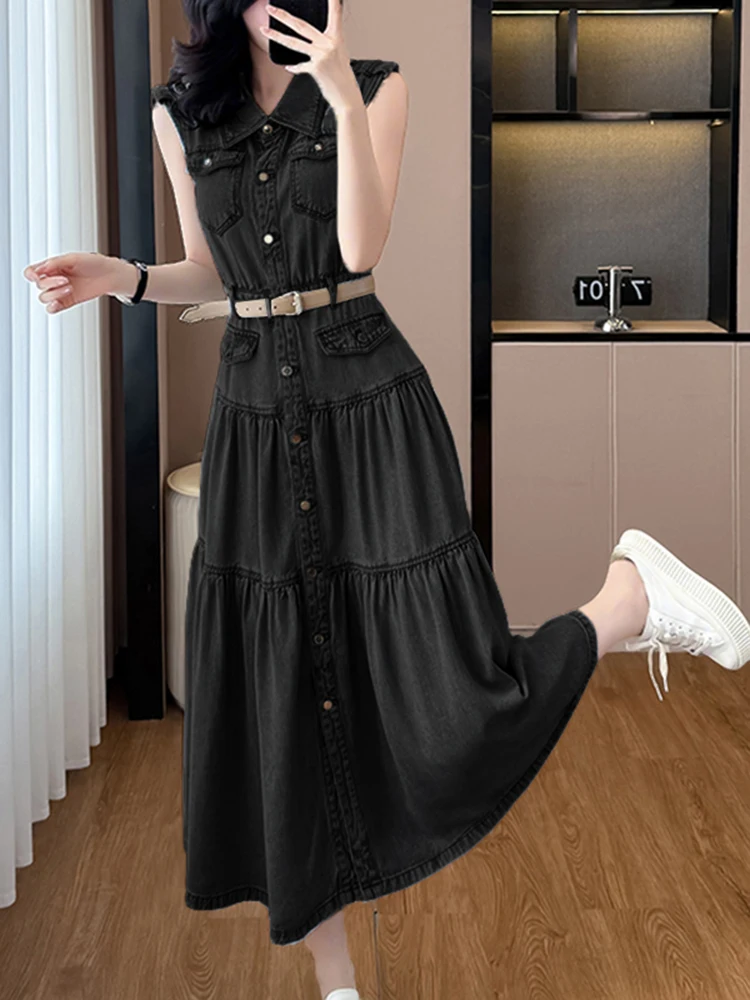 2025 ZANZEA moda vestido de verano mujeres elegante trabajo de oficina sin mangas vestido veraniego Casual solapa cuello botón Midi bata Vestidos sólidos