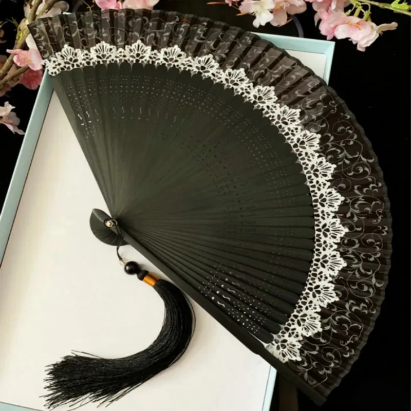 Hand Fan Japanese Classical Cherry Silk Fans Portable Summer Ladies Lace Folding Hand Fan Eventail Mariage Abanicos Para Boda