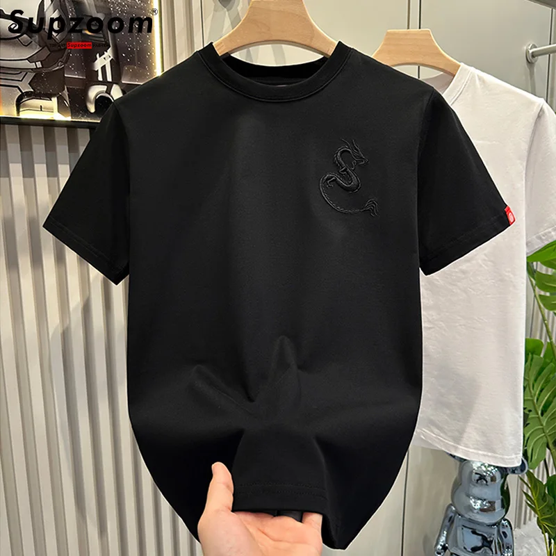 Supzoom New Arrival Summer Top Fashion Embroidery Neutral Short O-neck Casual Hip Hop Heavy Texture Cotton Ins Loose Men Tshirt