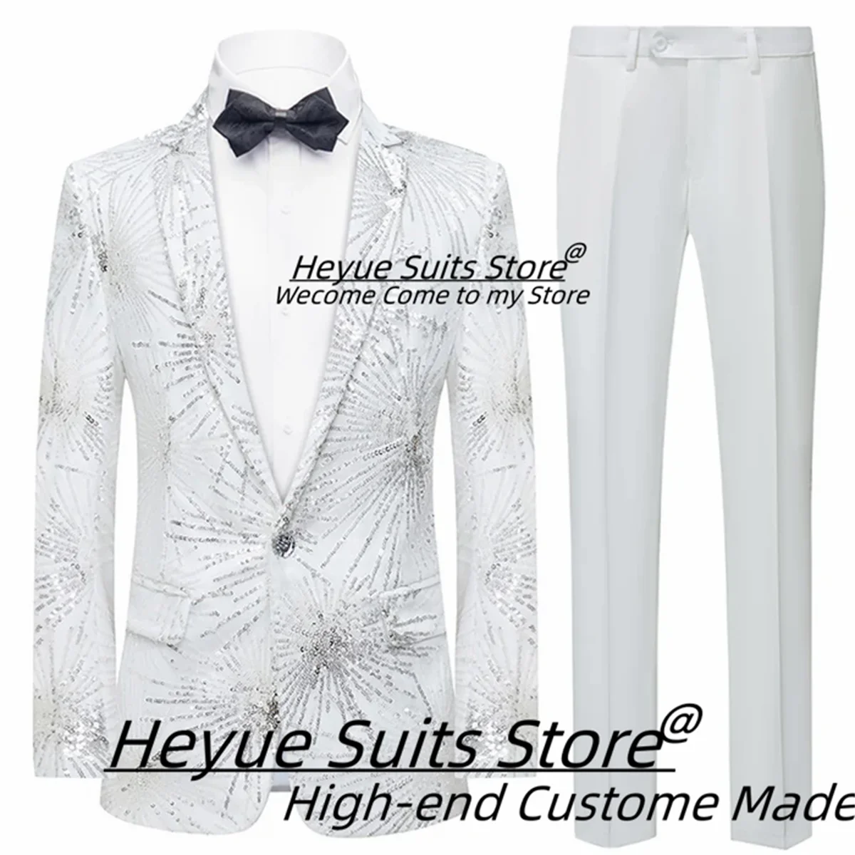 Luxuly Shimmering Pattern Groom Wedding Tuxedos Customized Slim Fit Notched Lapel Men Suits 2 Pieces Sets Male Party Blazers