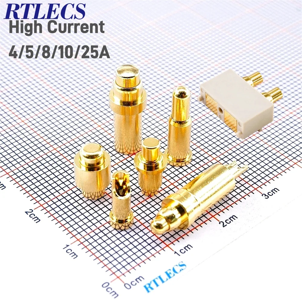 

2/5/10 шт. сильноточный разъем Pogo Pin 2A 5A 6A 8A 10A 15A 20A 25A аккумуляторный пружинный игольчатый тестовый щуп позолоченный
