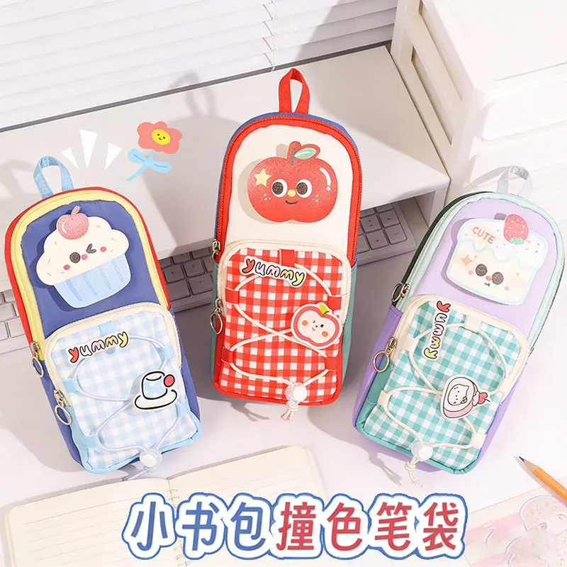 New Small Backpack-Style Apple Case, Large-Capacity Stationery Bag Elementary School Students, High-Appearance Pencil Case For