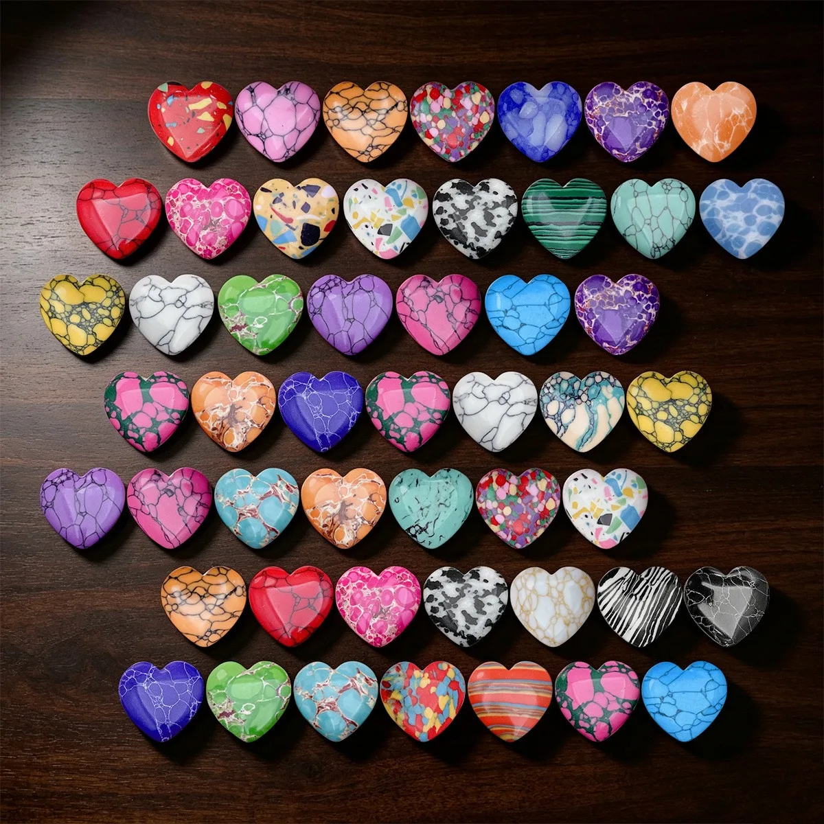 20Pcs Random Style Bulk Heart Synthetic Turquoise, No Hole Love Guardian Stones, Multi-color Heart Jewelry Accessories