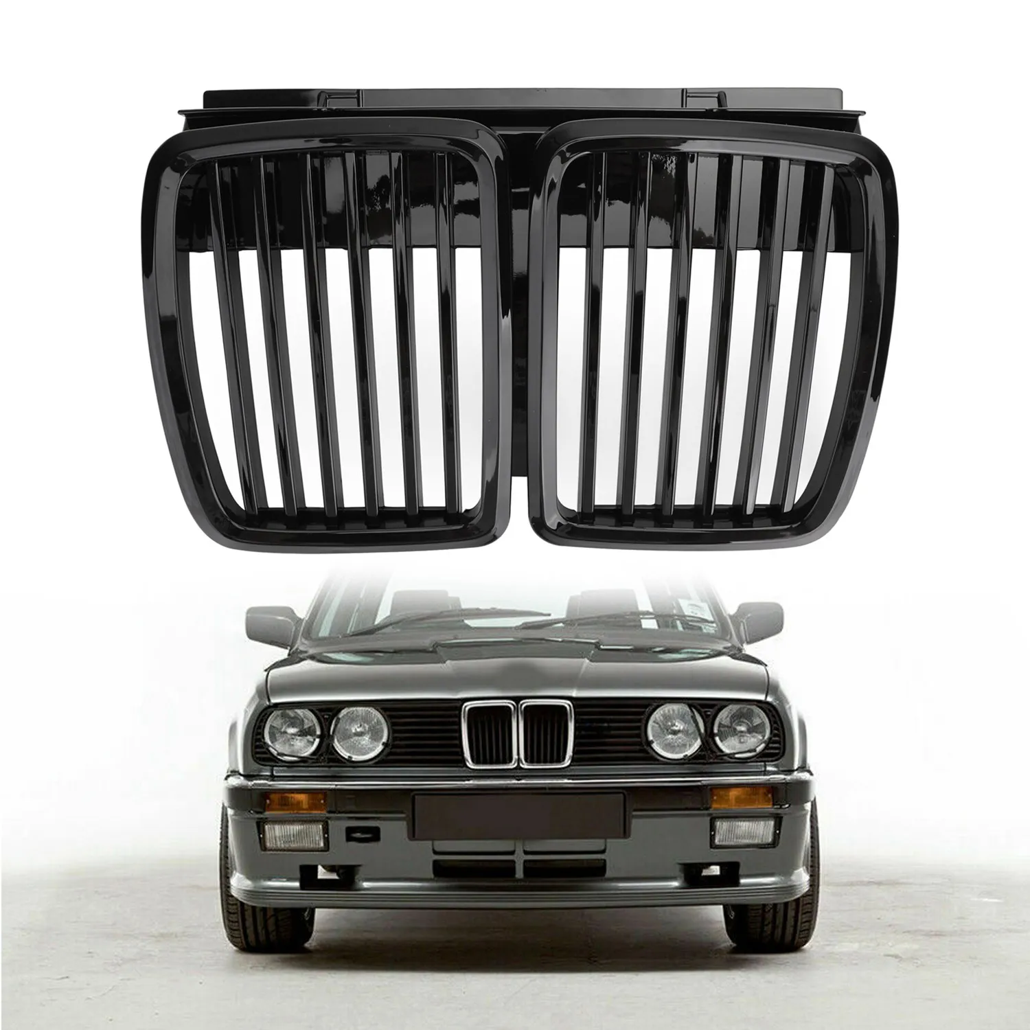 Front Hood Kidney Grille Grill Black for BMW E30 Front Grille 3 Series M3 1982-1994(Glossy Black)