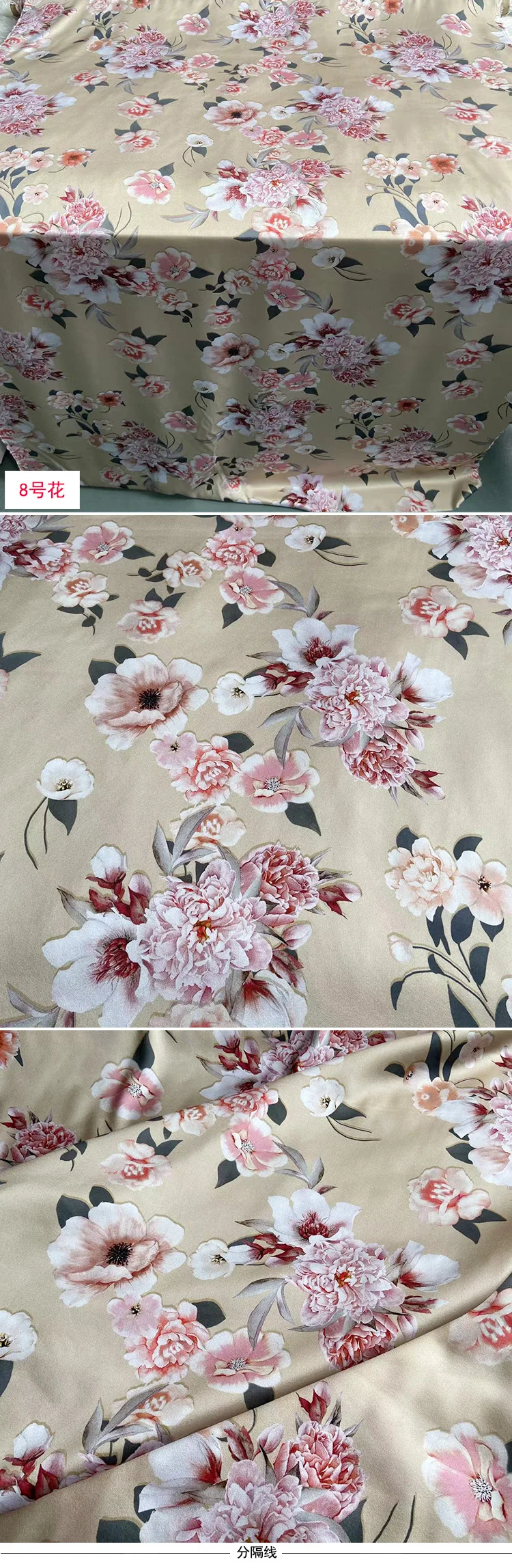 Pink White Floral Natural Beige Mulberry Silk Fabric 19mm Stretch Satin Digital Print