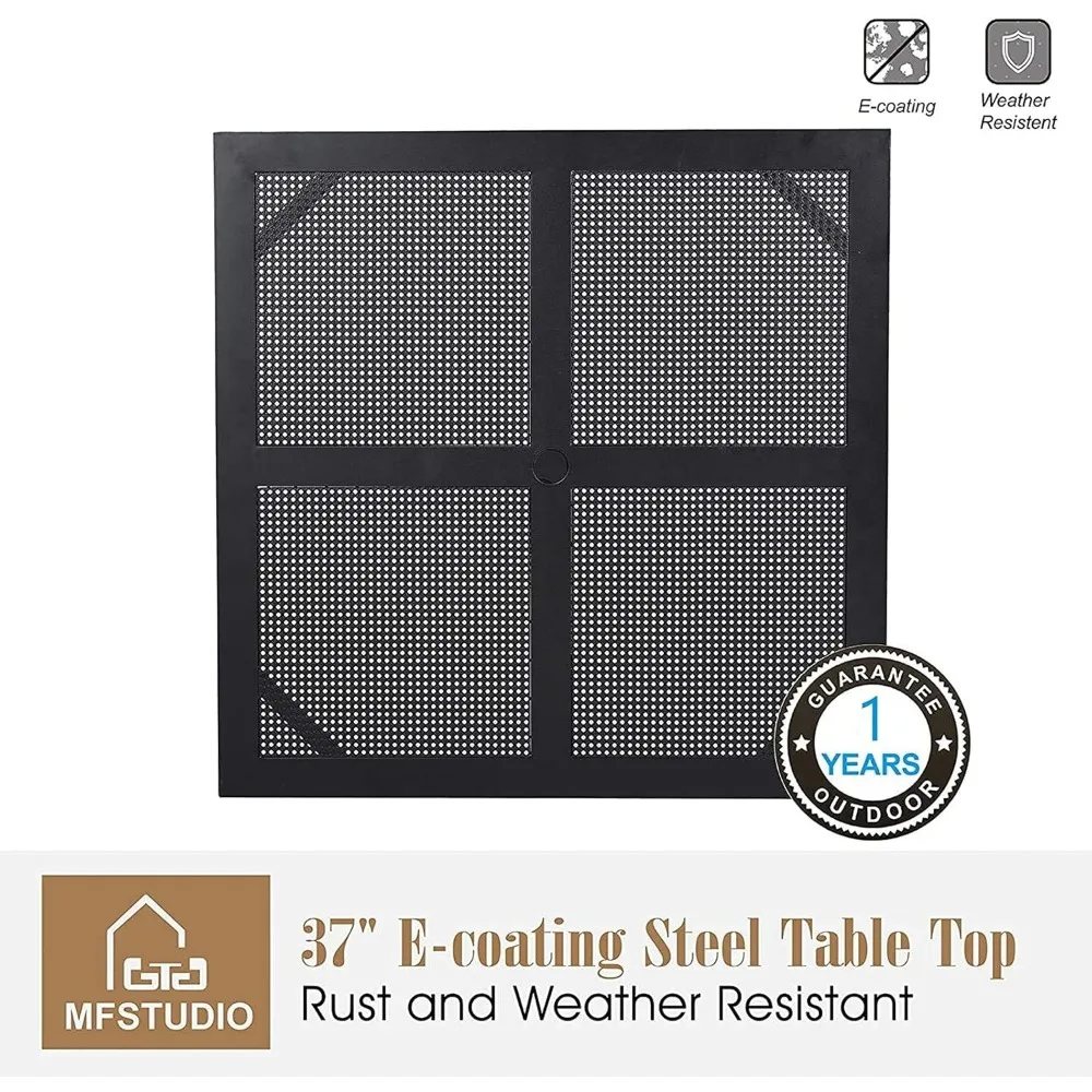 طاولة طعام مربعة خارجية مقاس 37 × 37 إطار فولاذي مطلي بمسحوق الفناء مع أثاث سطح حامل المظلة #4