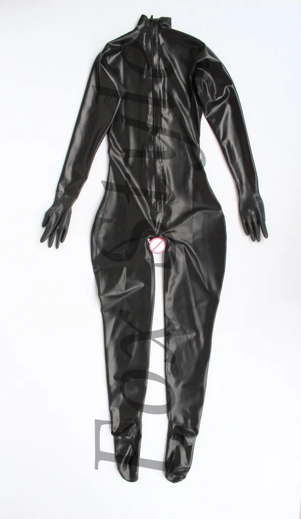 women' female 's new design 100 nature latex rubber catsuit Teddies & Bodysuits  for female with a red condom on cortch
