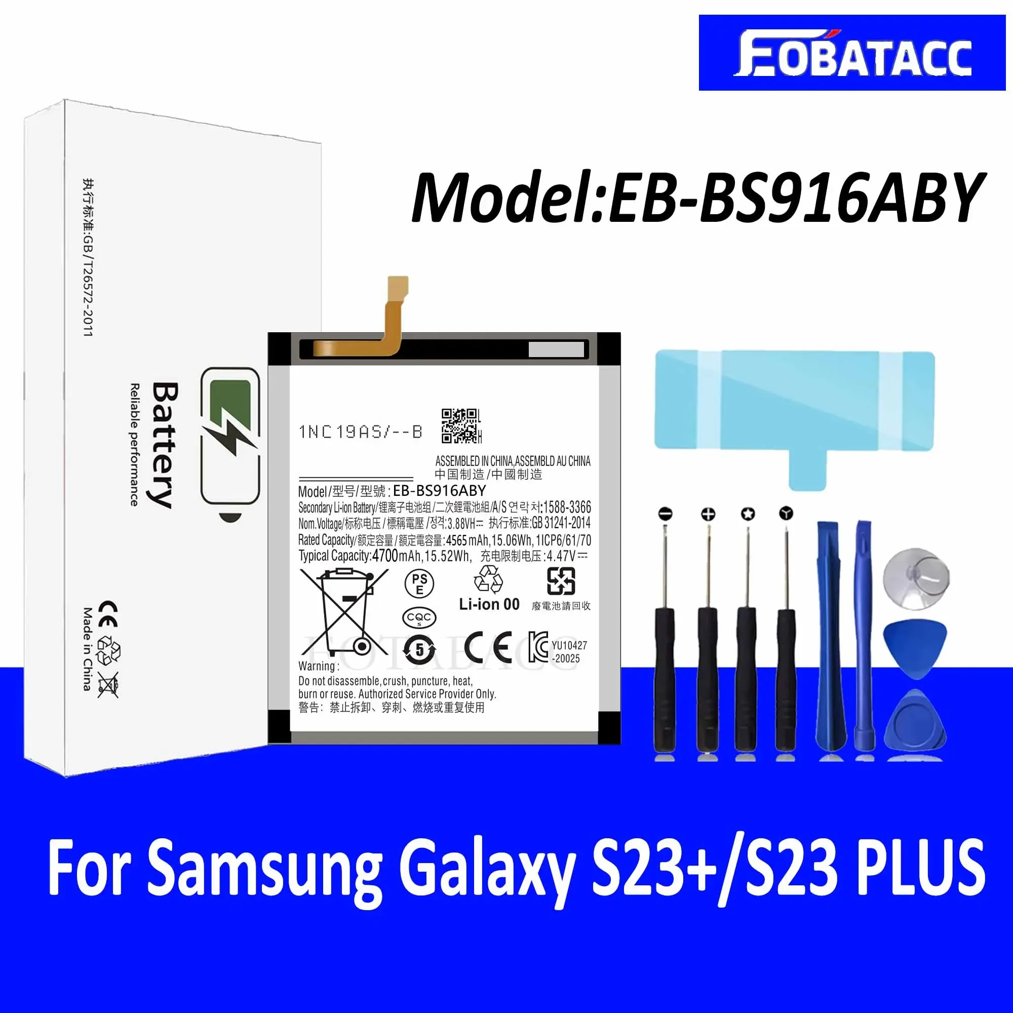 

EOTABACC 100% New High Quanlity Battery EB-BS916ABY For Samsung S23+ /S23 plus Battery +Tools