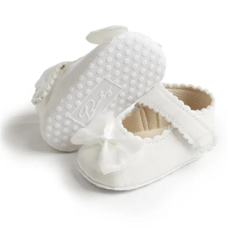 

Baby PU Leather Girl Shoes Bowknot Princess Flat Non-Slip Cotton Bottom Walking Newborn Crib Dress Shoes