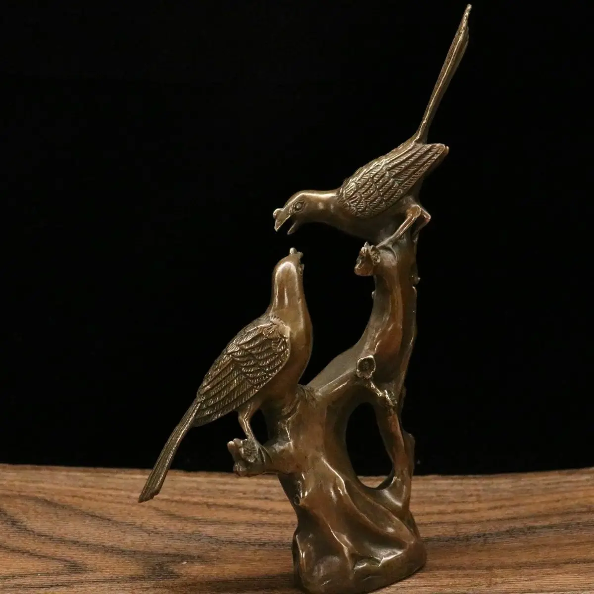 

Chinese Antique Copper Magpie Ornament Double Happiness Home Feng Shui Crafts