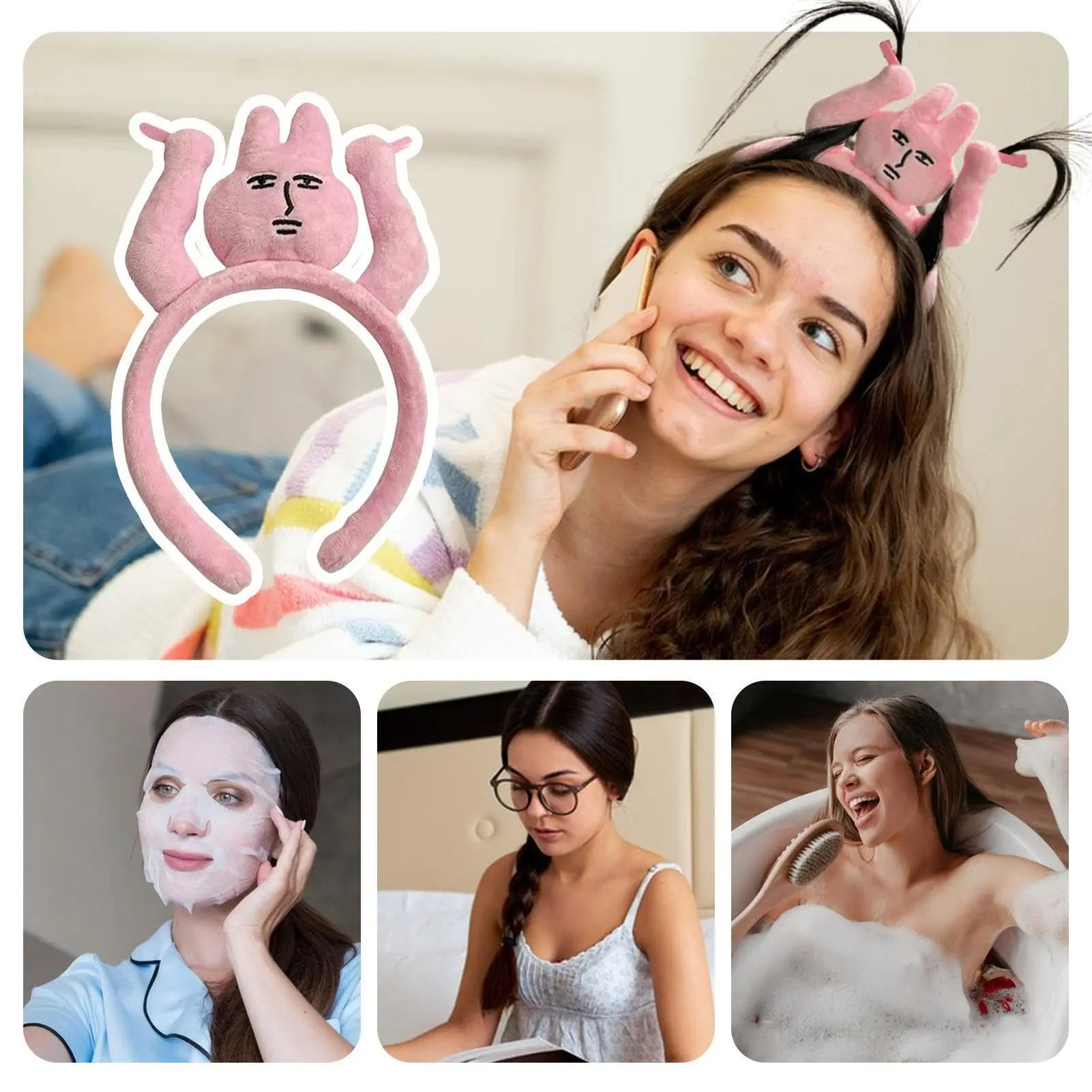 1-3PCS Headbands New Pink Bunny Hair Band Quirky Fun Plush Headband Grip Bangs Cute Photo Decoration Hair Bands Headdress image 5