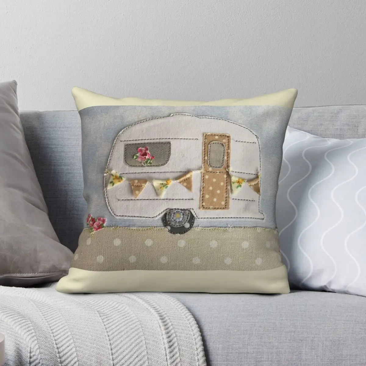 Wedding Vintage Caravan Square Pillowcase Polyester Linen Velvet Printed Zip Decor Pillow Case Home Cushion Cover