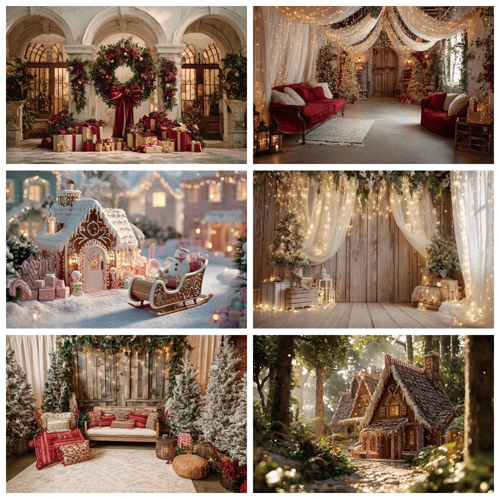 

MOON.QG Christmas Custom Backdrop Forest Wreath Glitter Light Photographic Studio Background Family Newborn Photo Party Supplies