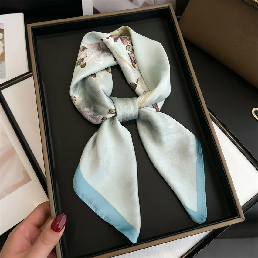 Bufanda de seda dulce de lujo para mujer, pañuelo cuadrado para el cuello y el pelo, pañuelo de marca, silenciador, camarero, azafata, pañuelo con estampado de protección solar