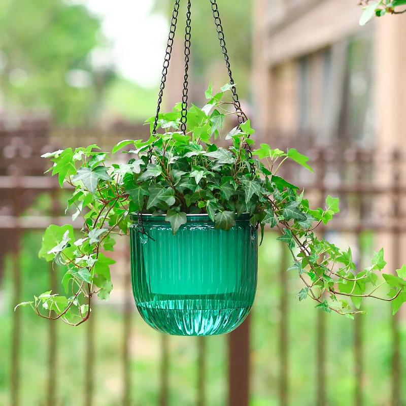 Transparent Hanging Basket Flower Pot for Lazy PeopleinsWind Self-priming Hydroponic Resin Large Diameter Fall-resistant Sunproo