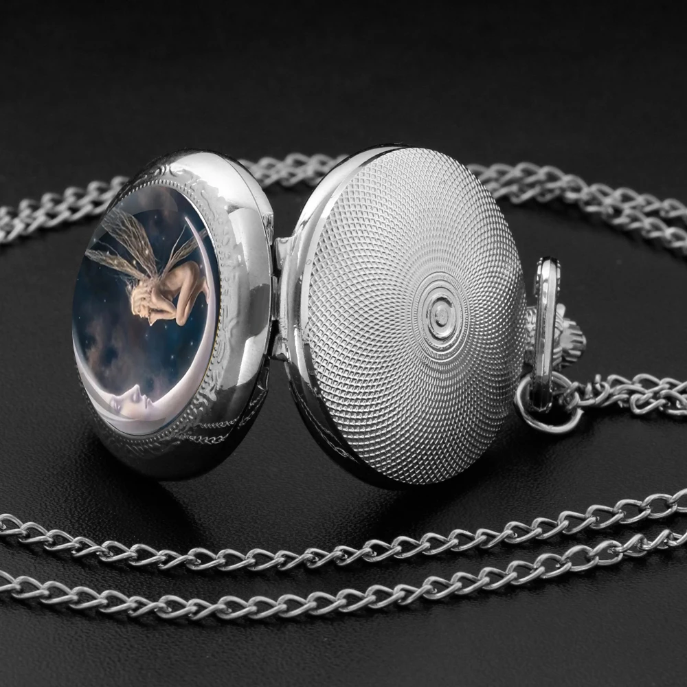 Creative Quartz Pocket Watch Women Men Fashion Glass Dome Necklace Unique Pendant Silver Clock Watch Gift Accessories