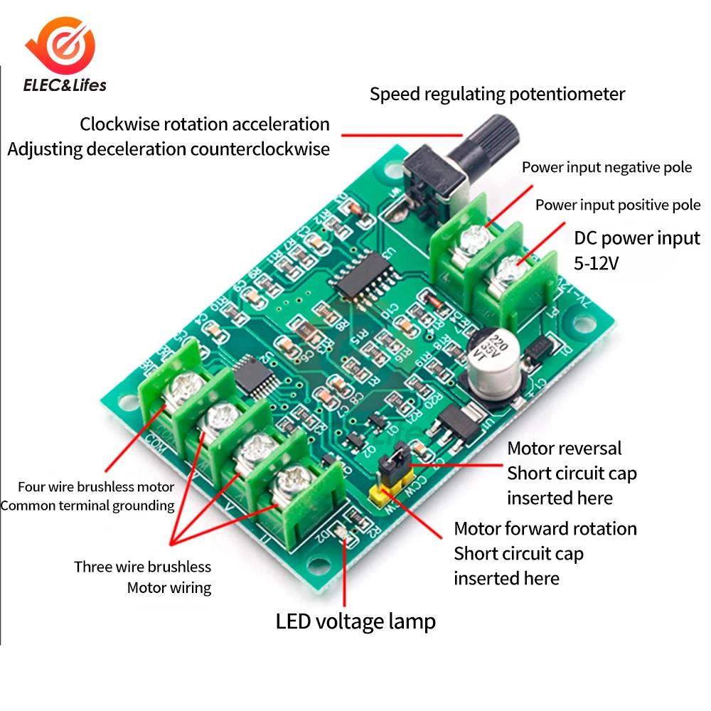 7V 12V Brushless DC Motor Driver Controller Board with Reverse Voltage Over Current Protection for Hard Drive Motor 3/4 Wire