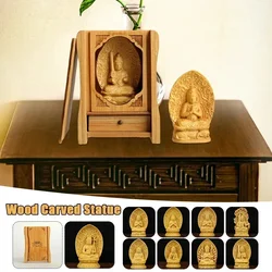 7cm Mini Small Guan Yin Wood Buddha Statue Boxwood Dragon Guanyin Bodhisattva Solid Wood Sculpture Feng Shui Home Decor