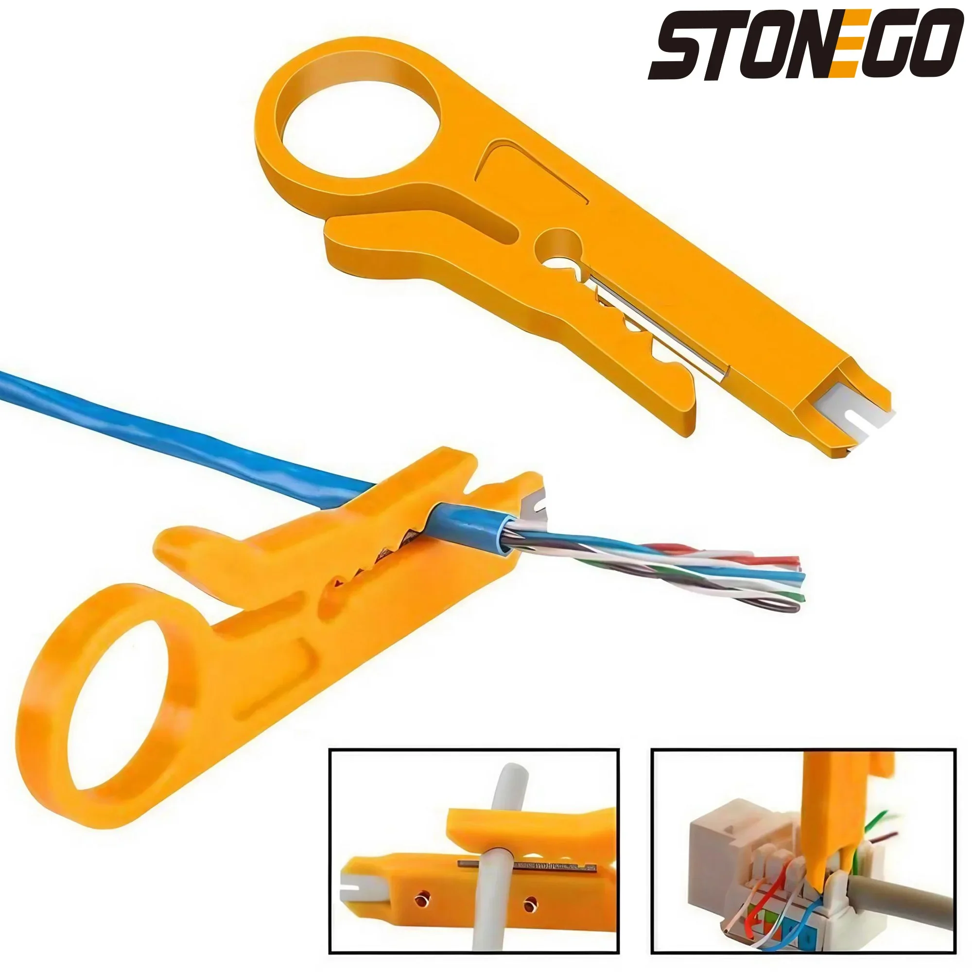 STONEGO 1PC Mini Strippers Pliers for Coaxial Cables (RG59, RG6, RG7, RG11) Round Network (CAT5, CAT6) and Flat Telephone Cables