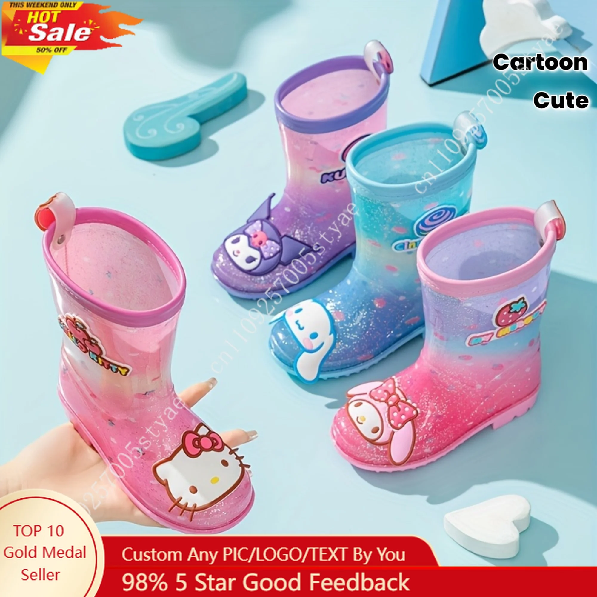 

Hello Kitty Crystal Rain Boot Sanrio Rain Boots Cute Cartoon Mid Low Tube Girls' Kuromi Cinnamoroll Melody