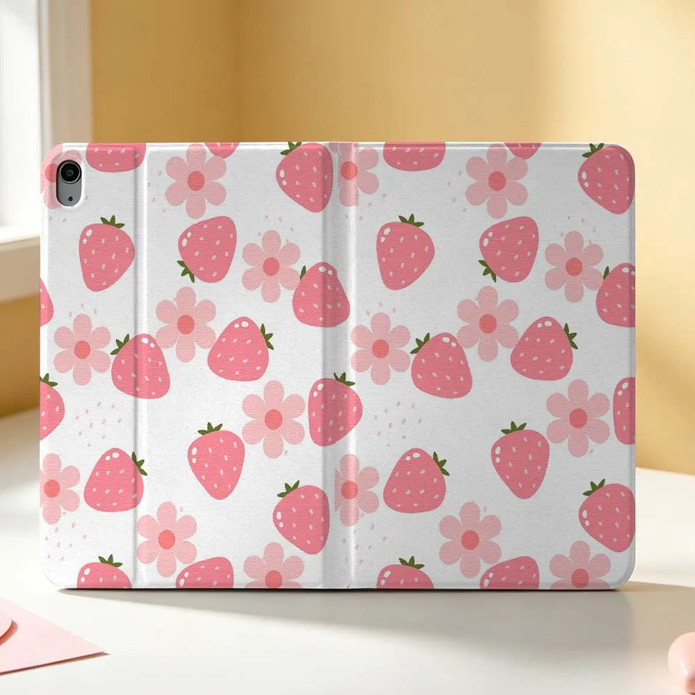 Strawberry Digital For Apple iPad Pro Mini A16 A17 A14 4 5 6 7 6th 12th Gen 9.7 12.9 11 13 M4 inch Tablet Case Pen Tray