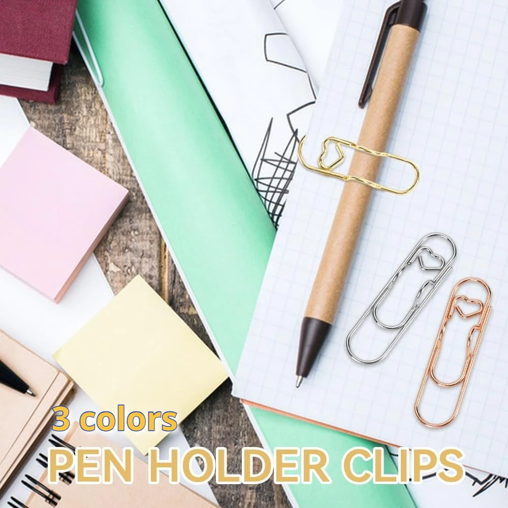 10PCS Metal Pen Clips Holder for Notebook Paper Clip Pen Holders Journal Planner Paperclip Pencil Holder Office School Supplies