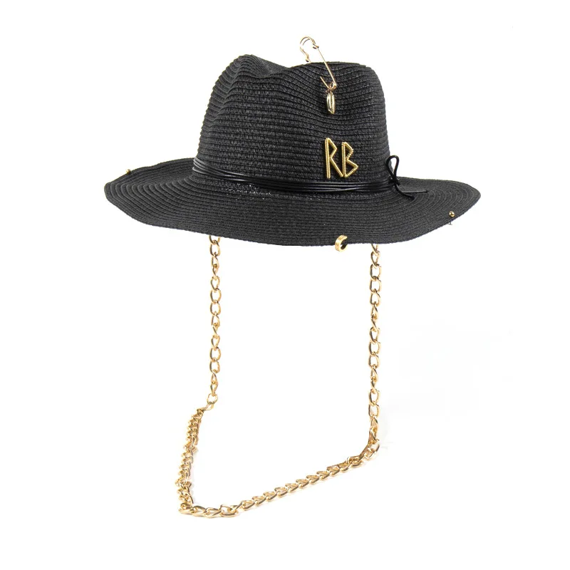Elegant Shell Pendant Chain Straw Hat Women Spring Summer UV Protection Sun Hat Beach Travel Streetwear Hat
