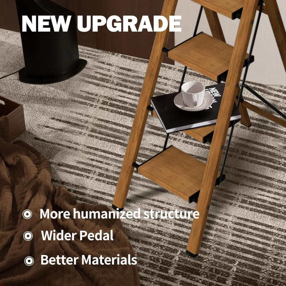 4 Step Ladder,Lightweight Folding Step Stool with Anti-Slip Aluminum Wide Pedal&Convenient Handgrip,330lbs Capacity Steel Ladder