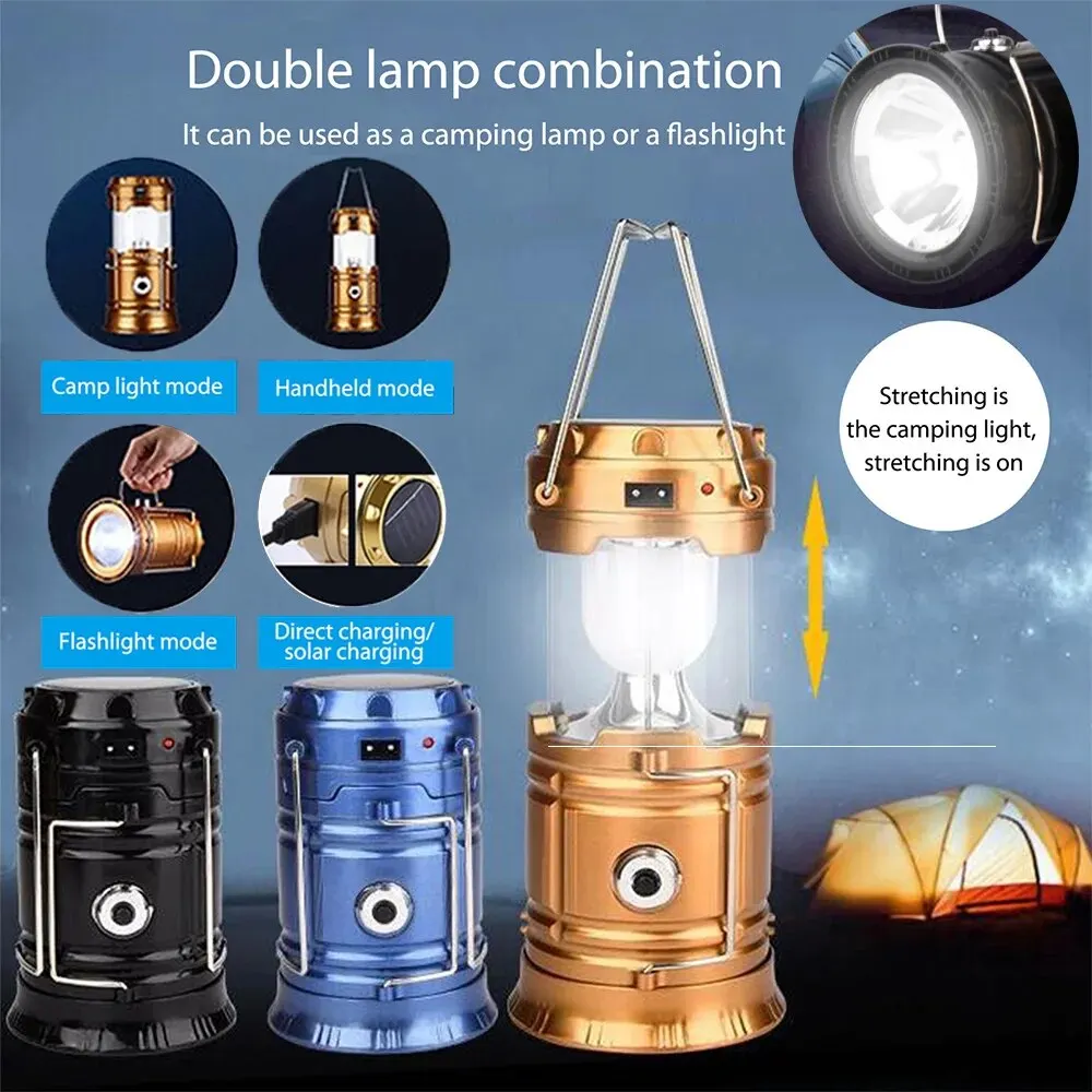 Solar Multifunctional Handheld Camping Lamp Tent Lamp LED Portable Flashlight Portable Waterproof Emergency Powered Work Light