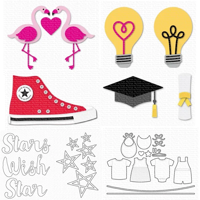 GraduationLLD All Star High Top Baby Clothes Stars Flamingos Accents Lightbulb Metal Cutting Die Stamp Stencil Diy Scrapbooking