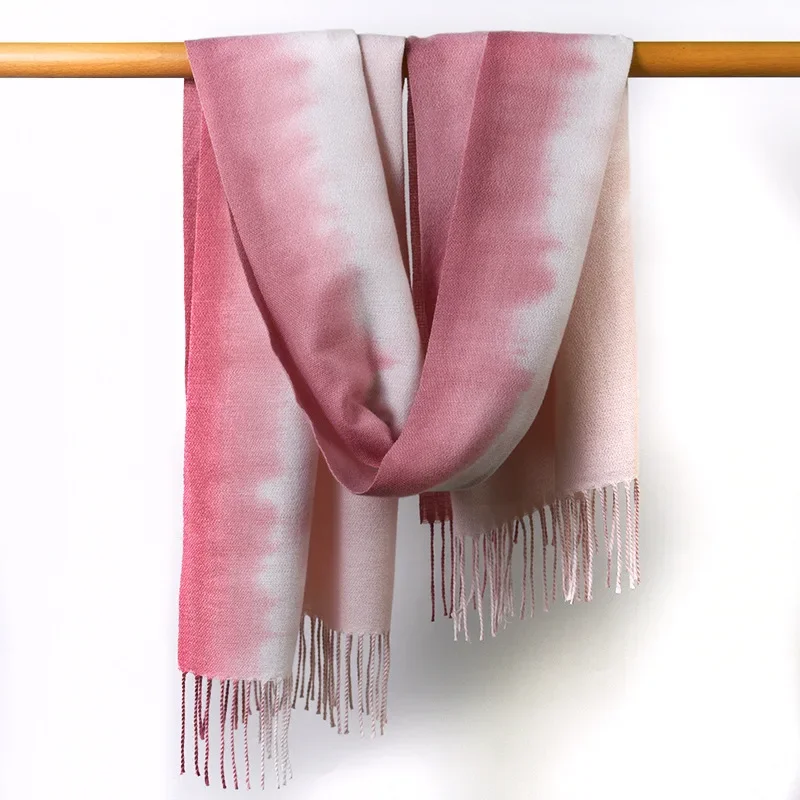 Tie-dye Gradient Winter Scarf for Women Cashmere Warm Solid Pashmina Blanket Wraps Female Thick Soft Bufanda Big Tassel Shawl