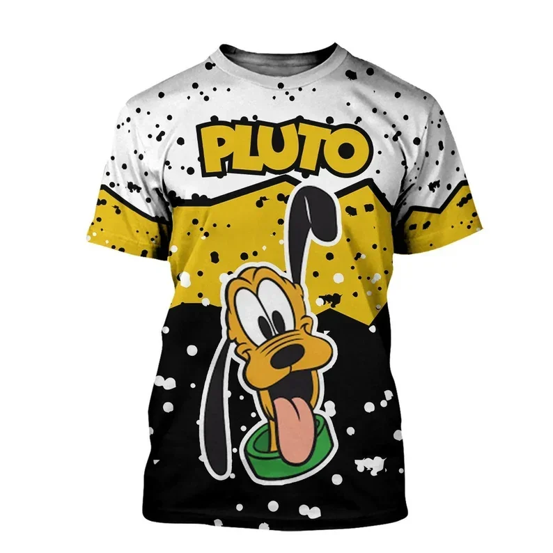 Pluto Dog Ink Paint Splatter Yellow Black Disney Graphic Cartoon Outfits Unisex All Over Print T-shirts Clothing Men Women