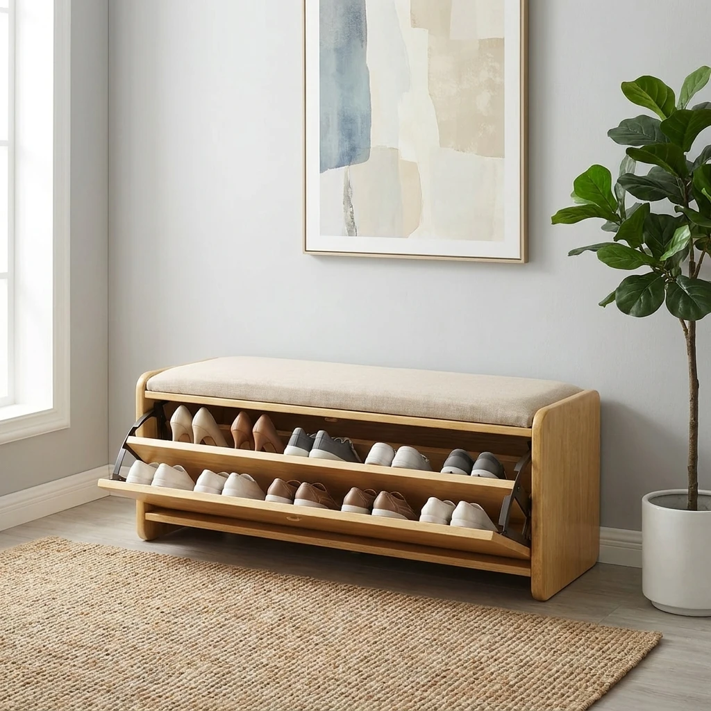 & Modern Minimalist Flip Top Shoe Storage Bench Solid Wood Entryway sofa Stool Home Furniture Organizer Rack Hallway Living room