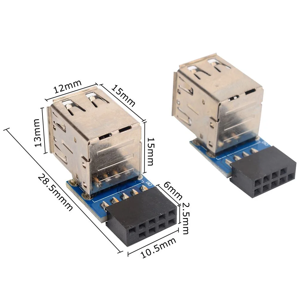 USB 2.0 اللوحة الرئيسية رأس 9pin 10pin اللوحة إلى 2 منافذ USB 2.0 المزدوج USB A 9 دبوس أنثى محول محول