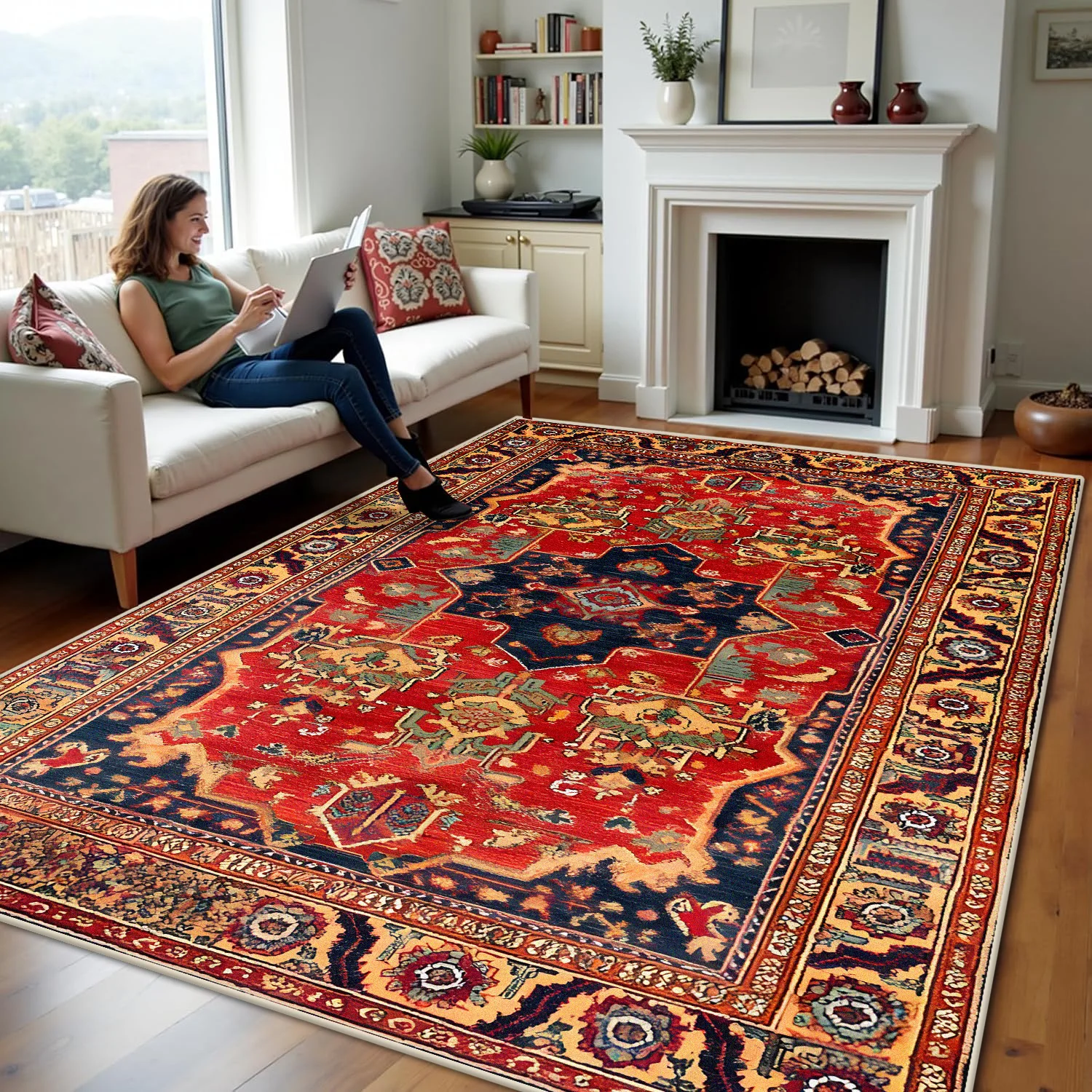Turkey Persian Bohemian Red Area Large Carpet Rug For Living Room Bedroom Sofa Doormat Decoration Cloakroom Non-slip Floor Mats