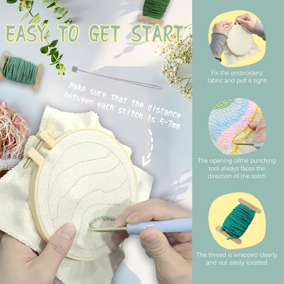 GATYZTORY 6 قطعة لكمة إبرة طقم تطريز لتقوم بها بنفسك متعة الزهور نمط كوستر مجموعة لطاولة طعام فنجان شاي الحصير اليدوية الحرفية سوب