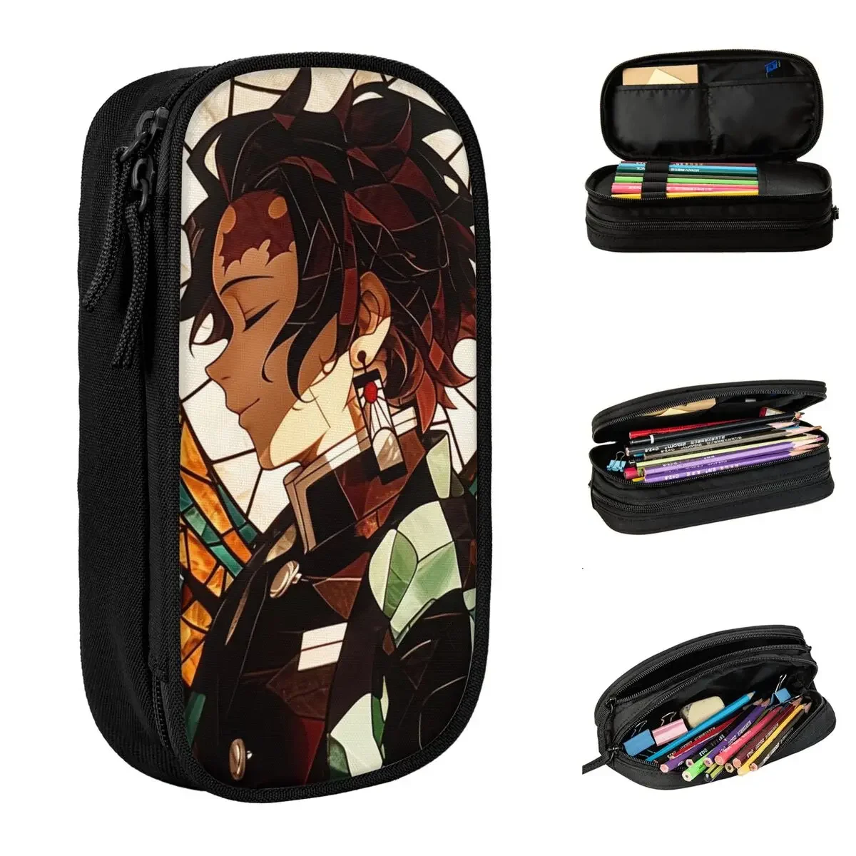 

Creative Stained Glass Water Demoned Slayered Pencil Cases Pencil Pouch Pen Box for Student Big Capacity Bags Zipper Stationery