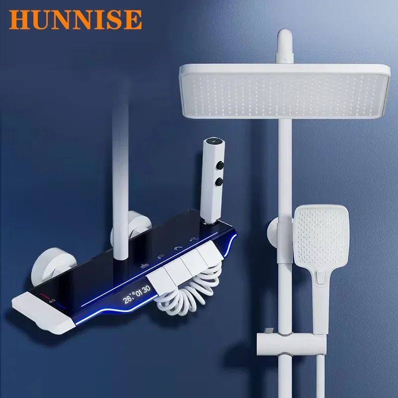 

Hot Cold Piano Digital Shower System Brass Bathroom Fixture Thermostatic Bathroom Faucet Led Digital Piano Bathroom Shower Set
