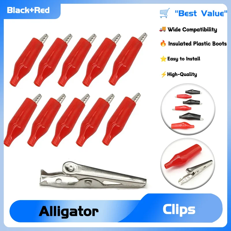 

Car Auto Battery 28 35 45mm Metal Alligator Clip G98 Crocodile Electrical Clamps Testing Probe Meter Black Red with Plastic Boot