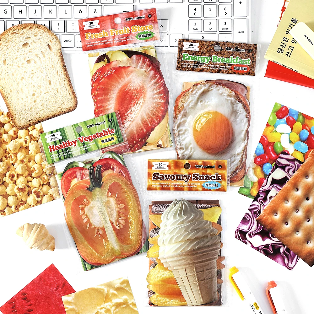 30 Pcs Cute Note, Delicious Food Theme INS Wind Note Paper, Student Message N Times, Hand Account Pad Memo Kawaii ﻿Stationery