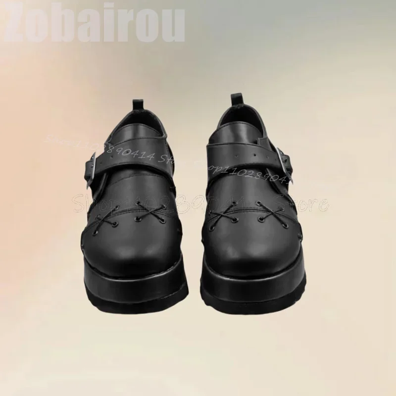 

Black Knitted Design Round Toe Buckle Decor Loafers Fashion Buckle Strap Men Shoes Luxury Handmade Party Office Men Casual Shoes