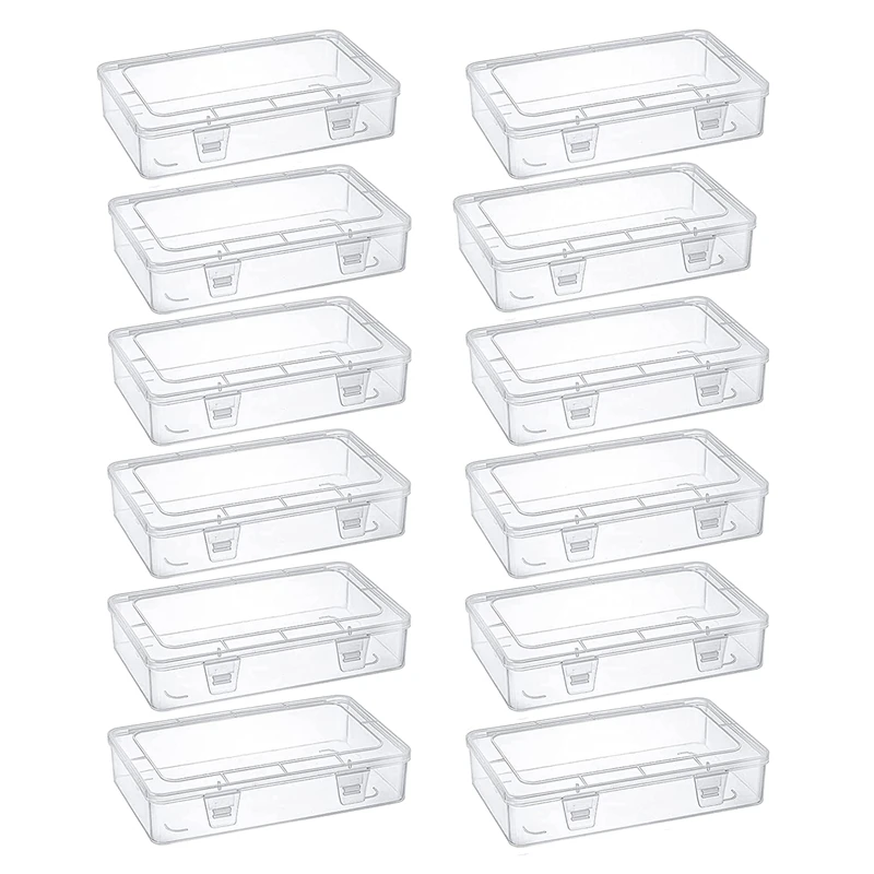 

12-Pack Clear Plastic Storage Containers, 8 X 5 X 1.75 Inch Empty Hinged Box, Stackable Organizer