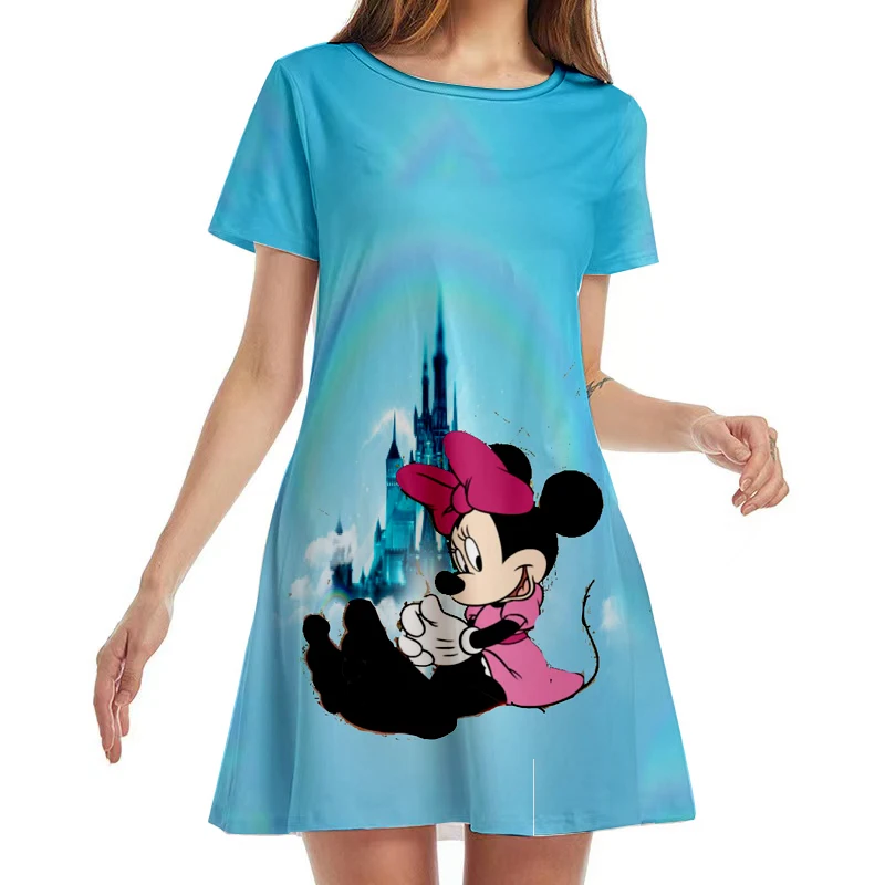 Disney – Mini robe Minnie Mouse à col rond pour femmes, tenue de plage décontractée, style Boho, manches courtes, Y2K, nouvelle collection été 2022