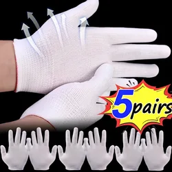 1/5Pairs White Thin Nylon Gloves with Elastic Wrist Opening Work Gloves Non-slip Gloves for Labor Work Gardening Household Goods