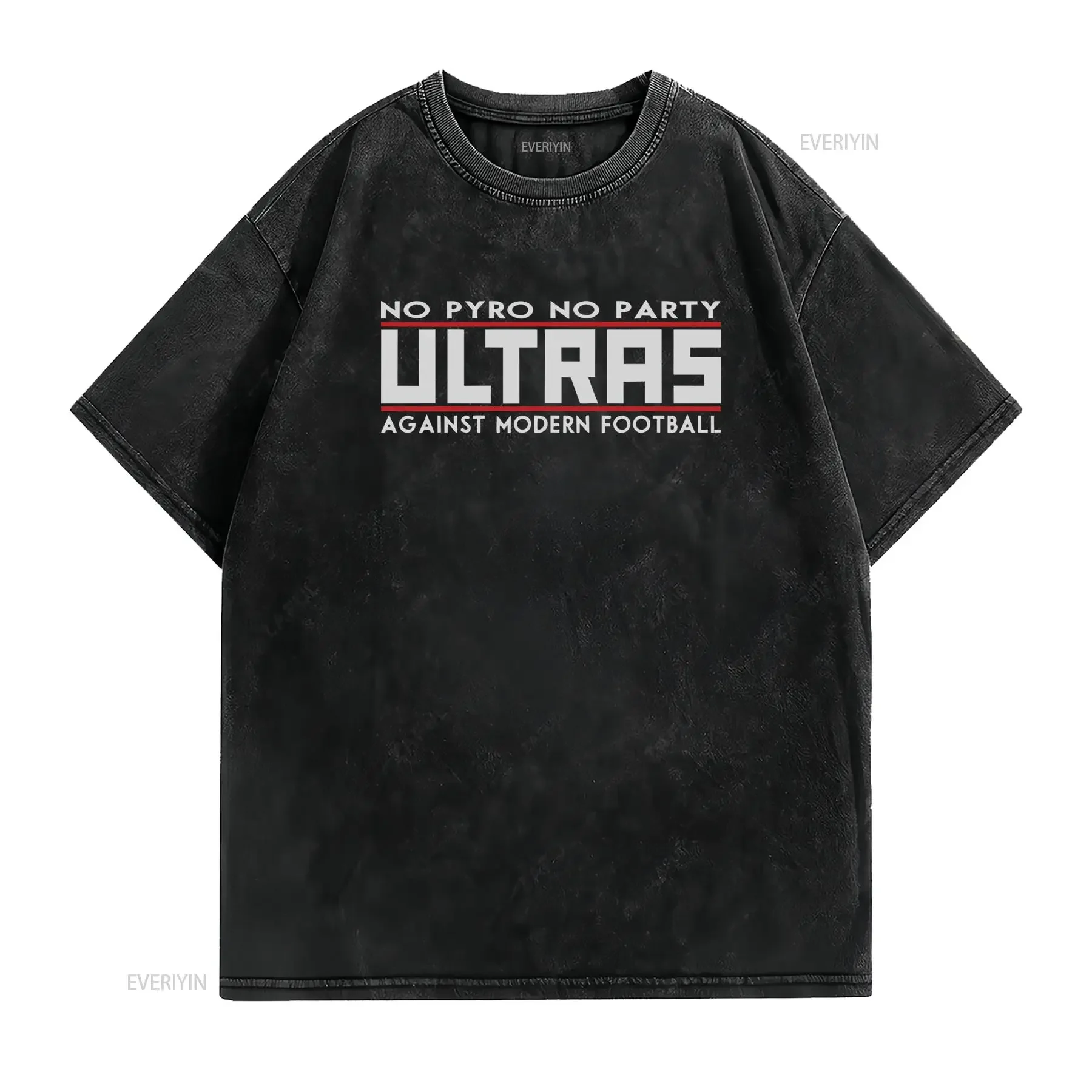 Herren Ultras Gegen Modernen Fußball T Shirt No Pyro Party Slogan Rückenaufdruck lockere Passform lässiger Rundhalsausschnitt