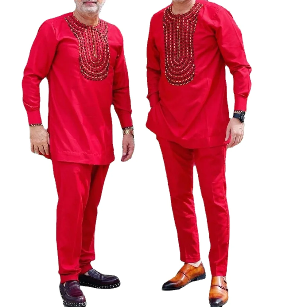 Man Outfit Wedding Africa Printed Long Sleeve Tops Pants Men's Marriage Sets 2 Piece Suits Dashiki Ethnic Casual Costume Wear
