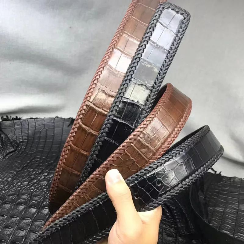 2024 New Crocodile Leather Belt For Men's Casual Versatile Real Crocodile Belly Hand Woven Belt Fashion Business Belt 45