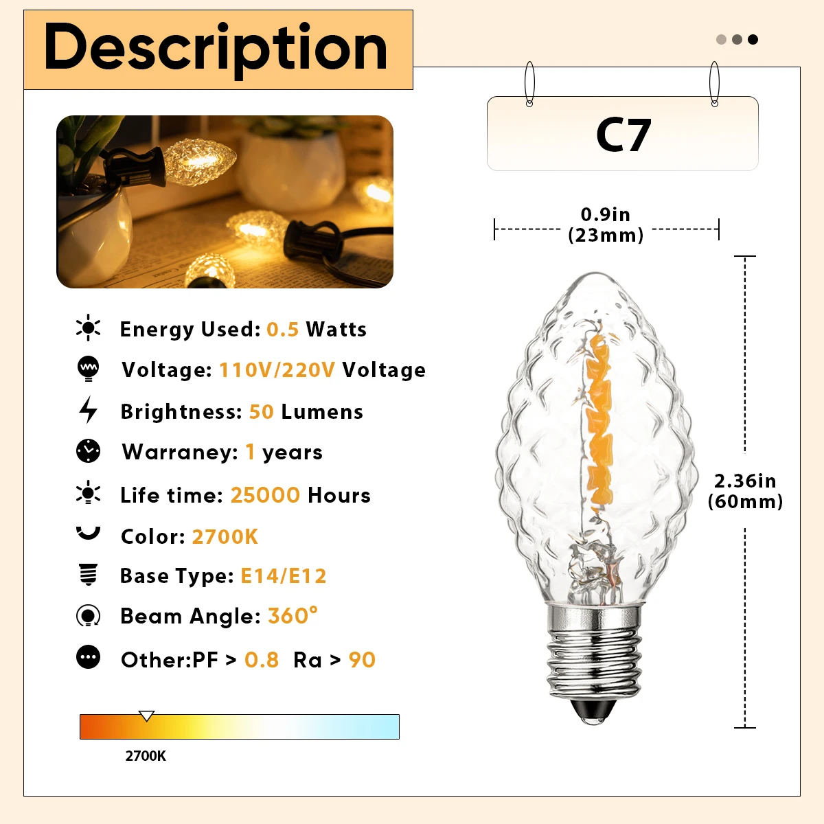 Imagem -04 - Lâmpadas Led Vintage Substituíveis Forma de Vela Vidro Transparente Retro Ano Novo Decorações de Natal c7 E14 E12 110v 0.5w E14 220v