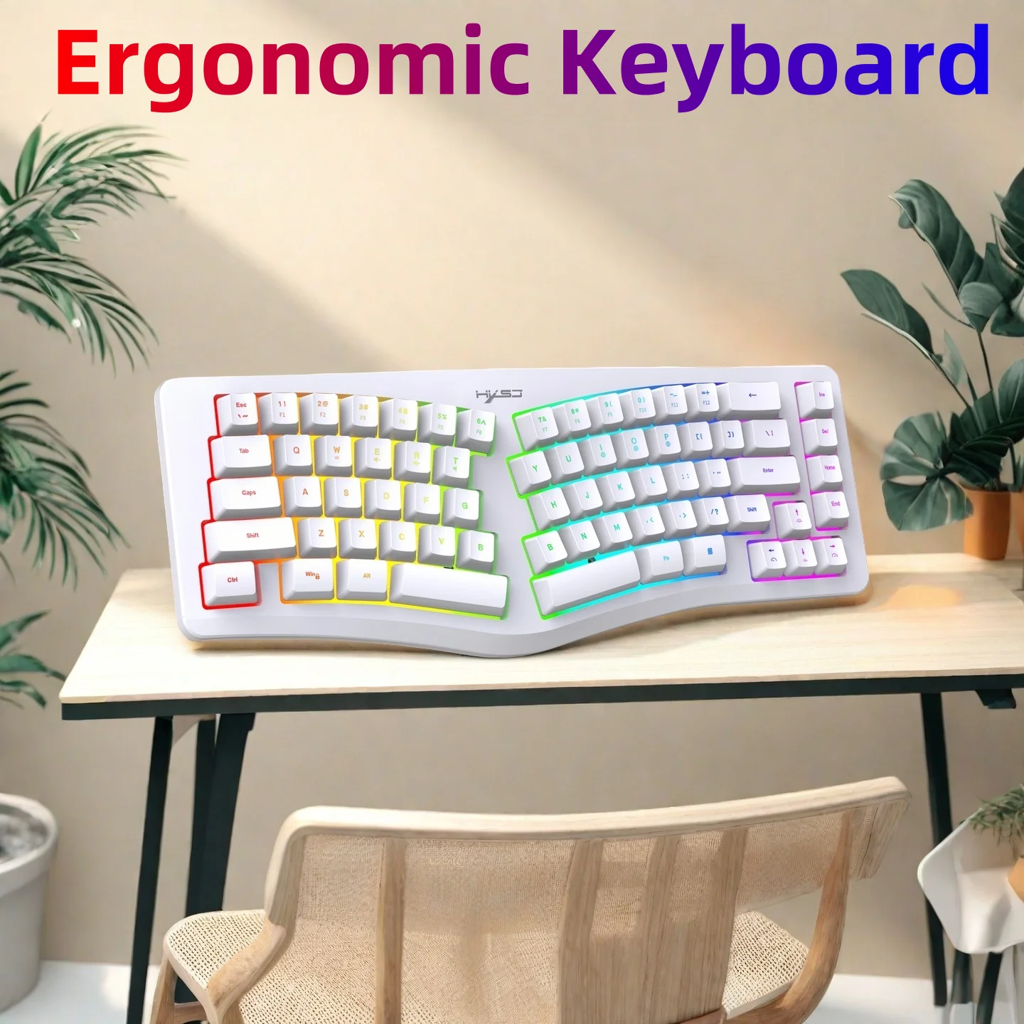 人間工学に基づいたキーボード、RGBバックライト付き69キー有線USBコンピュータキーボード、洗練された人間工学に基づいたデザイン、特大のレターキー簡単